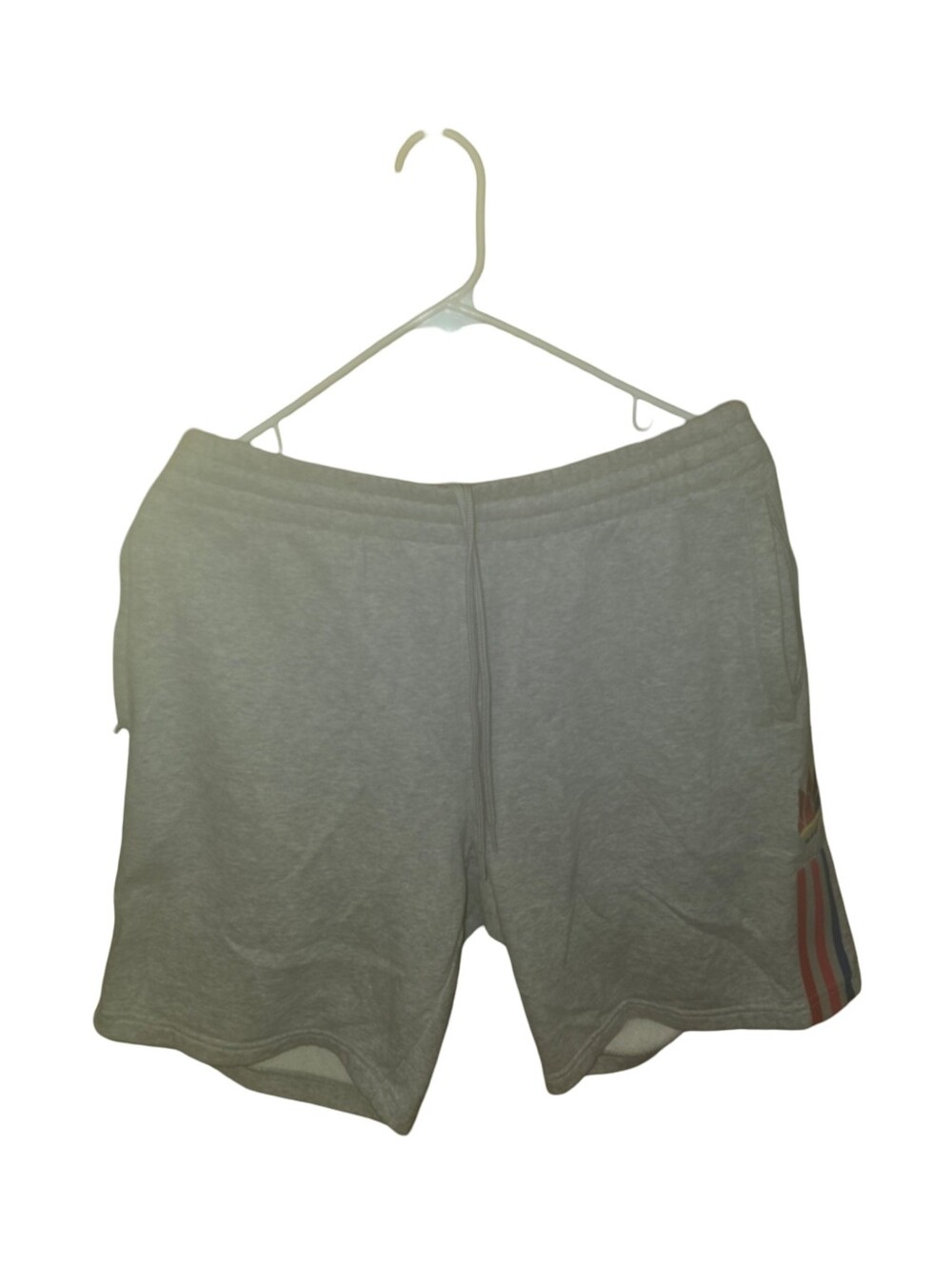 adidas Originals Light Gray Athletic Shorts with Red & Blue Stripe